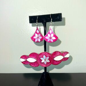 Vintage Mexican Alpaca Earring and Barrette Set